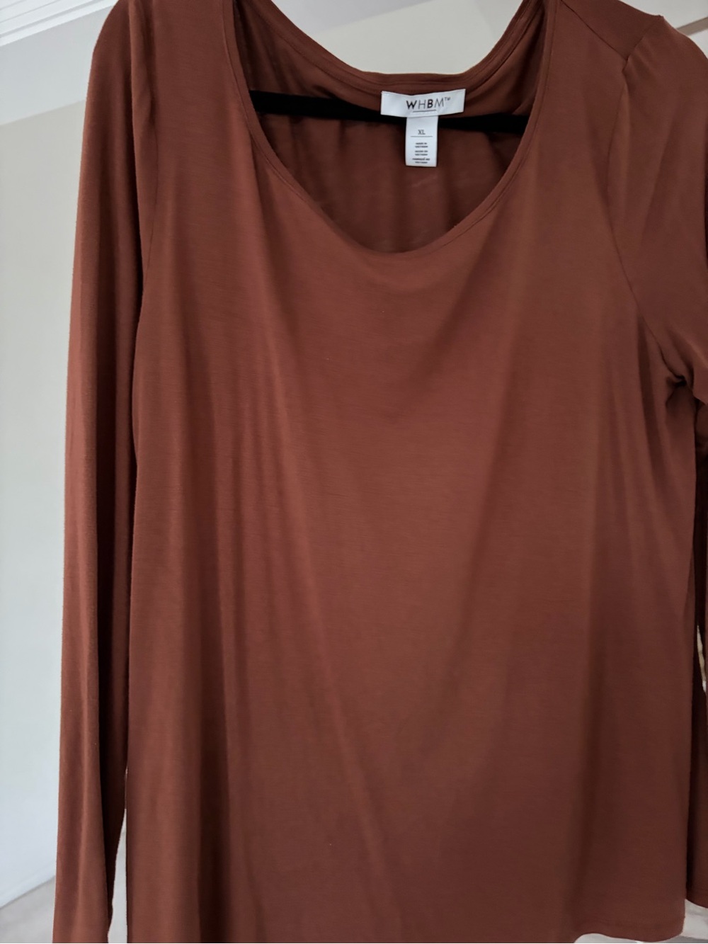 White House Black Market Long Sleeve Scoop Neck Top - Terracotta